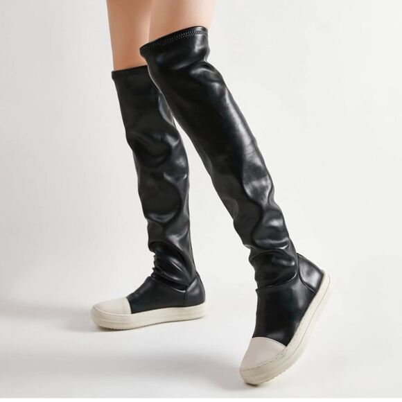 Y2K Thigh High Boots for Women Flat Over The Knee Round Toe Booties - Picture 1 of 7